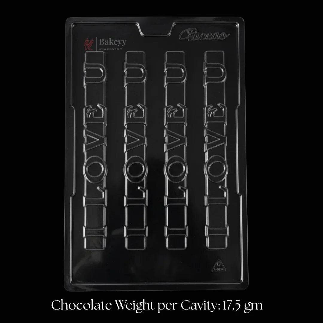 Mould 417 | I Love You Chocolate Design Mould | Premium Slim Bar | 4 Cavity | Pack of 1