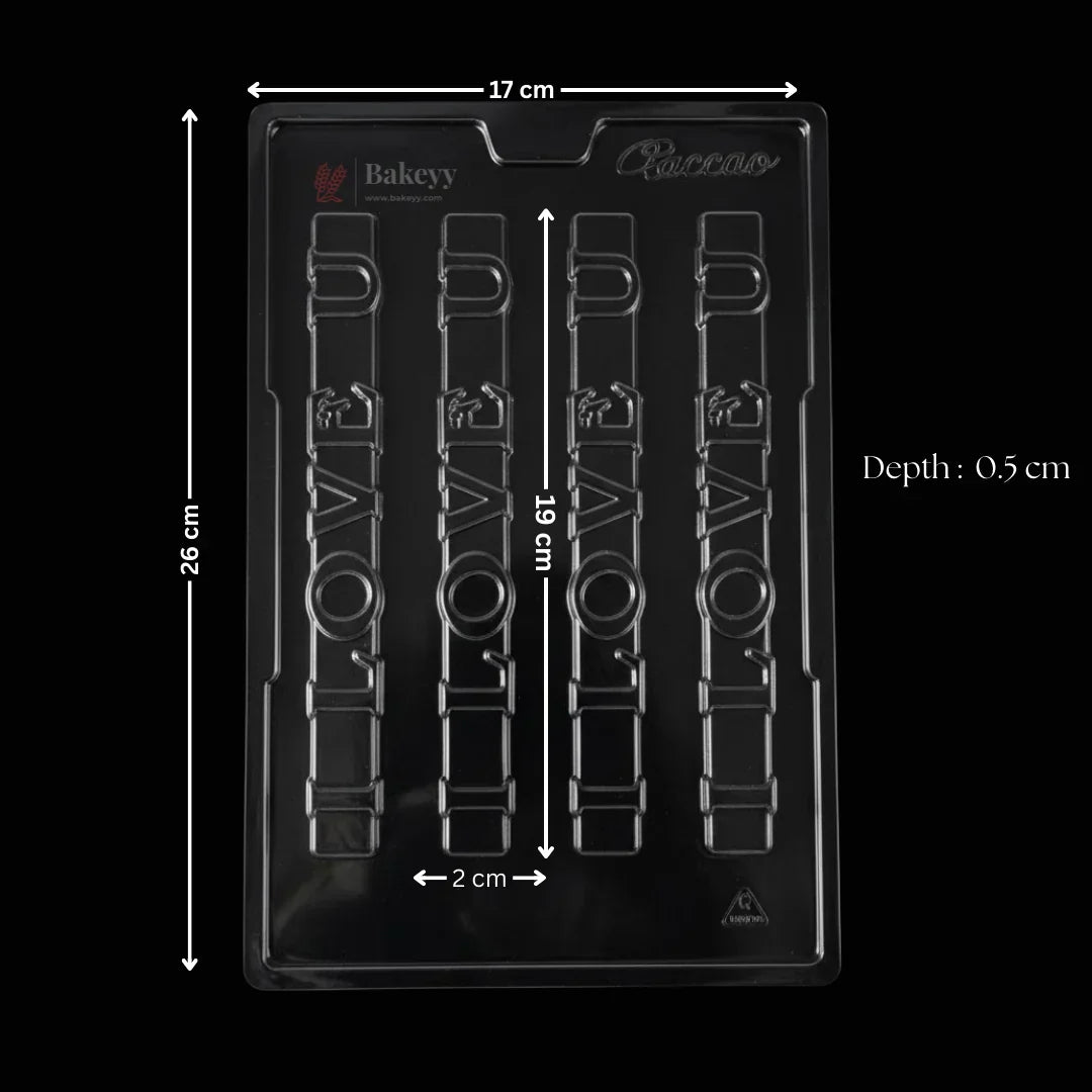 Mould 417 | I Love You Chocolate Design Mould | Premium Slim Bar | 4 Cavity | Pack of 1