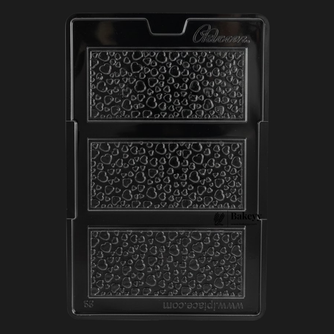 Mould 571 | Mini Heart textured Rectangular Chocolate Bar Mould – 3 Cavities | Baking Accessories | Party Favor Mould | Pack of 1