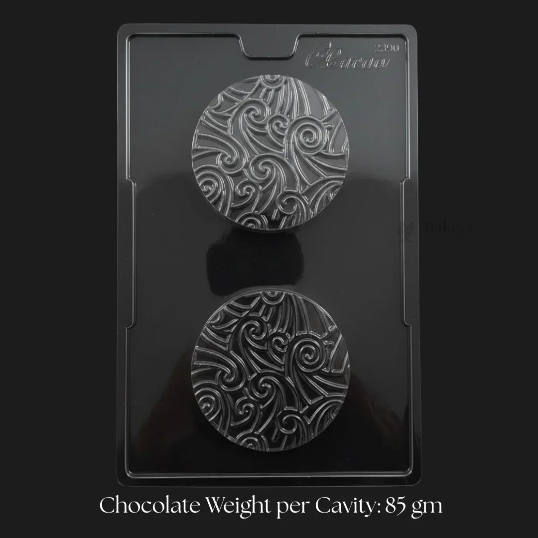Mould_631_Round_Florentine_Chocolate_Mould_Embossed_Swirl_Designer_Chocolate_2_Cavity_Pack_of_1 - Bakeyy.com