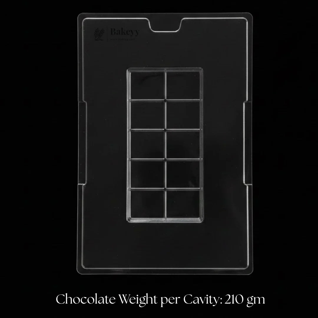 Clear plastic chocolate mould tray with rectangular grid, Bakeyy baking accessory