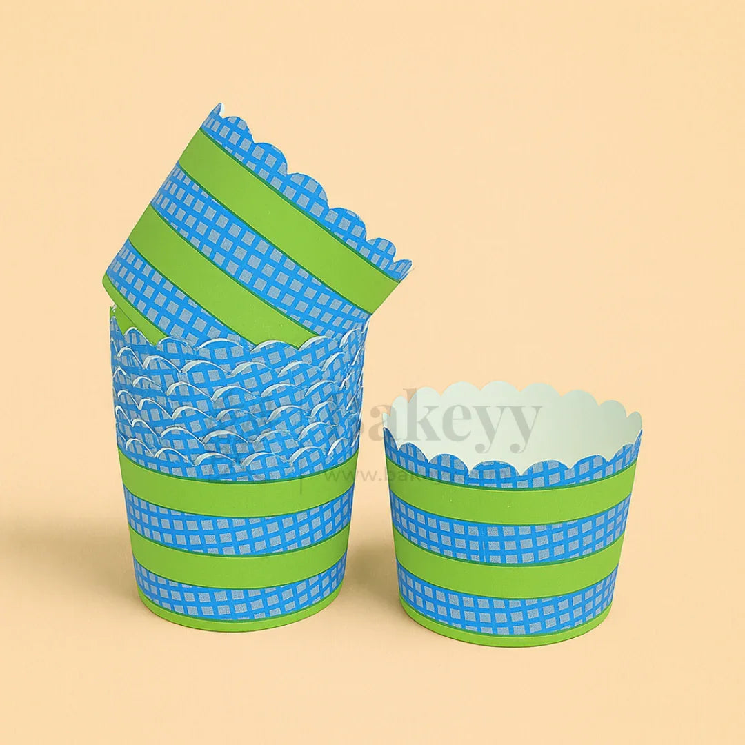 6cm | Green and Blue Flower Muffin Cup | Pack of 50