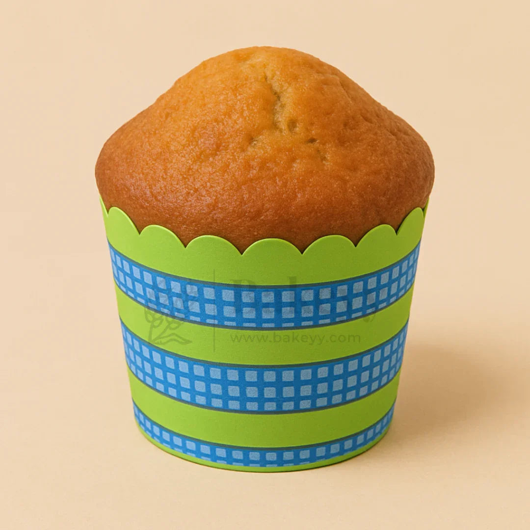 6cm | Green and Blue Flower Muffin Cup | Pack of 50