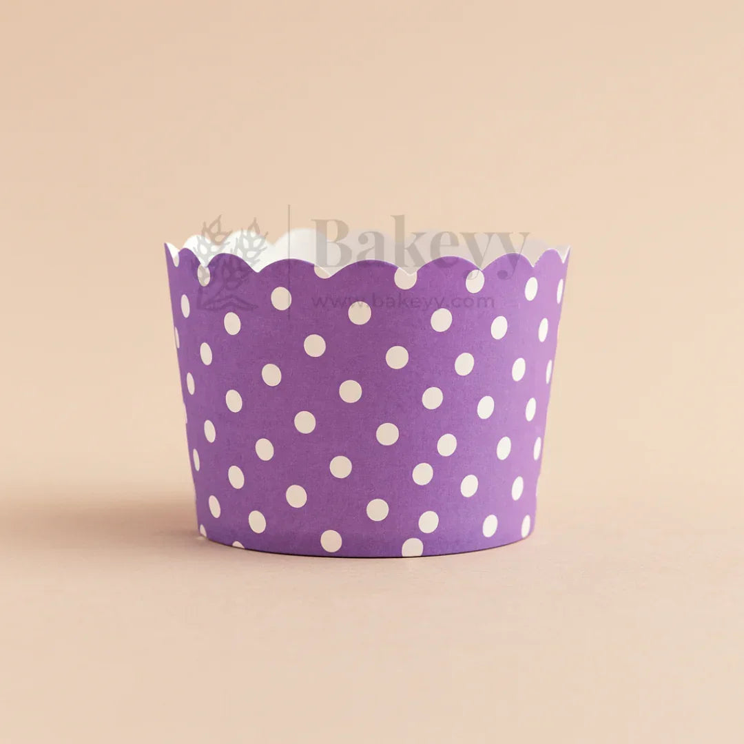 Polka Dots Flower Muffin Cup | Pack of 50 - Bakeyy.com - India - Polka Dots Flower Muffin Cup | Pack of 50 - Purple / 5 cm