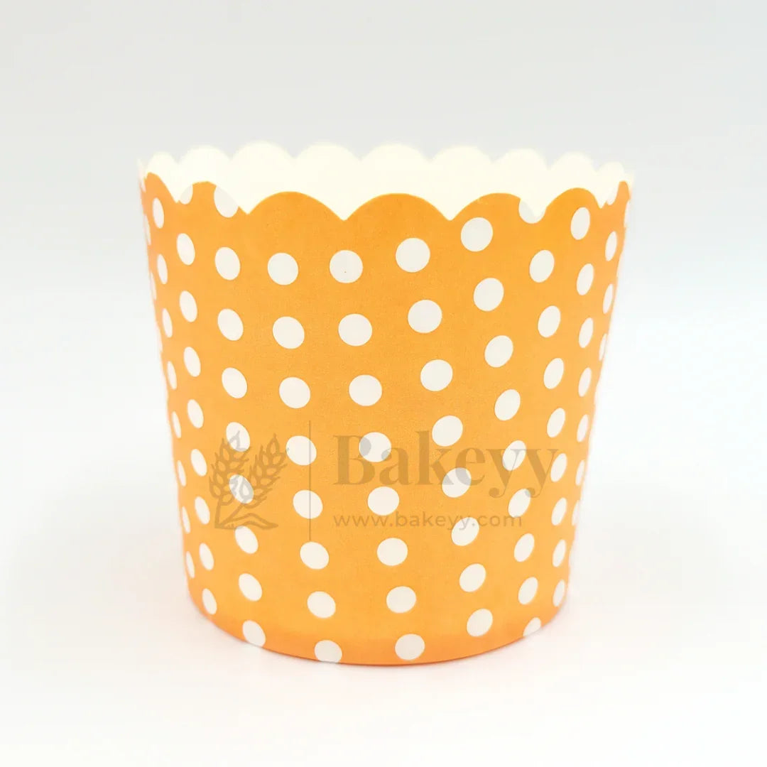 Polka Dots Flower Muffin Cup | Pack of 50 - Bakeyy.com - India - Polka Dots Flower Muffin Cup | Pack of 50 - Orange / 5 cm