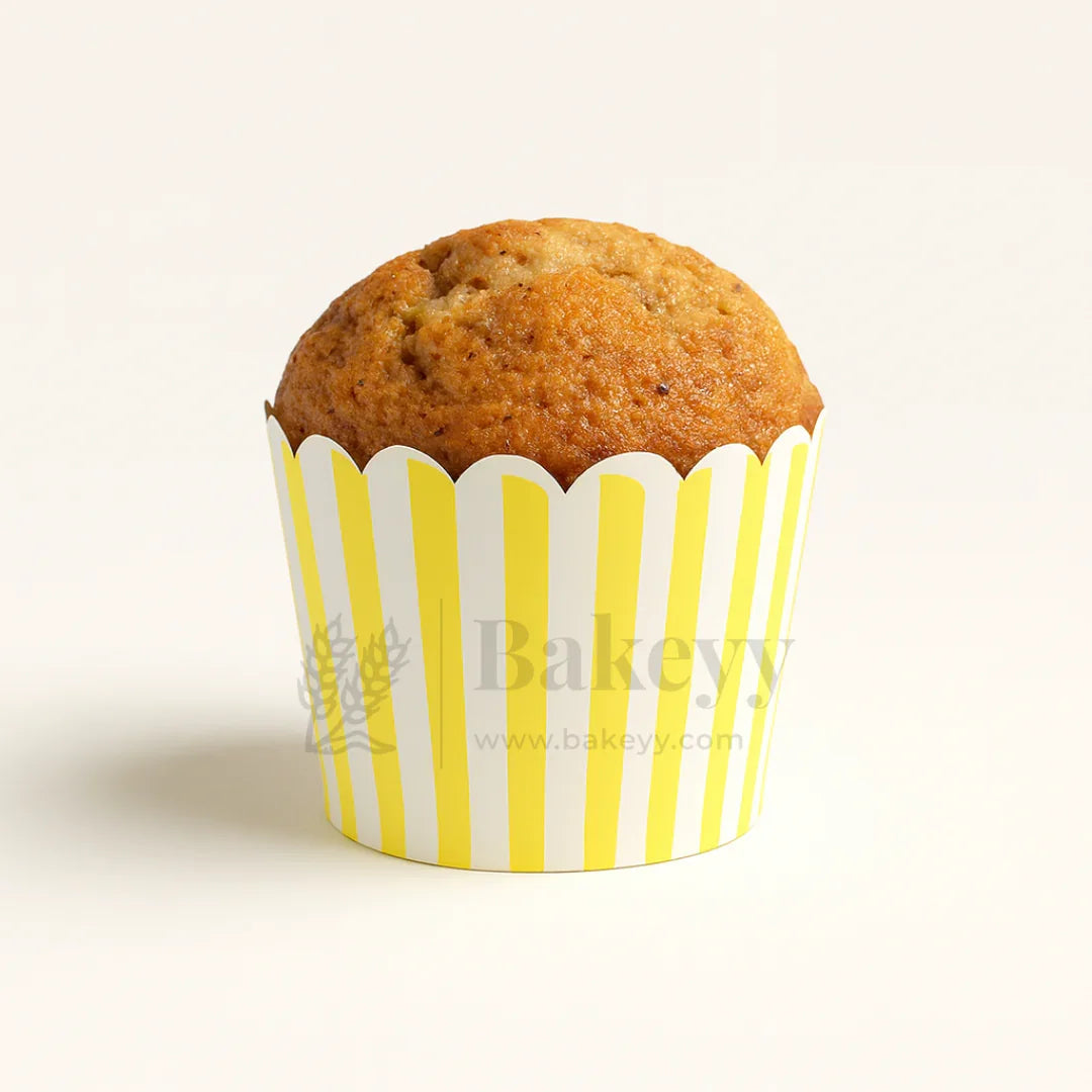 6cm | Yellow White Striped Flower Muffin Cup | Pack of 50