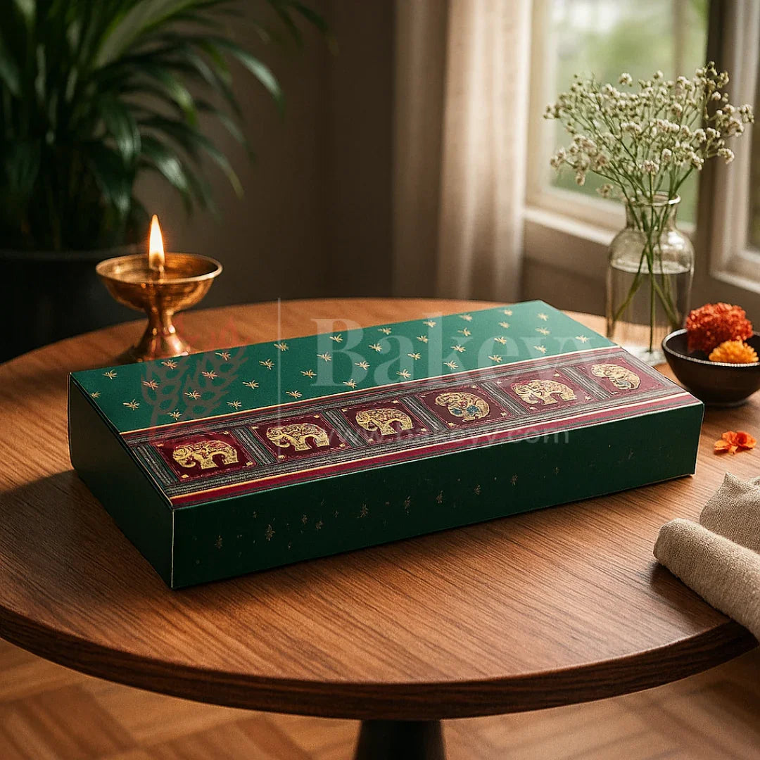 Royal Elephant and Peacock print 2 Brownie and 9 cavity Hamper Box | 1 Piece