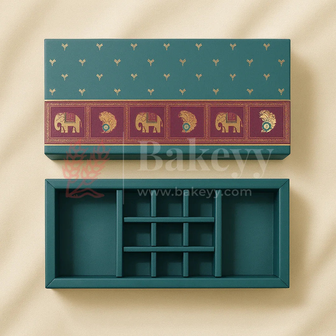 Royal Elephant and Peacock print 2 Brownie and 9 cavity Hamper Box | 1 Piece