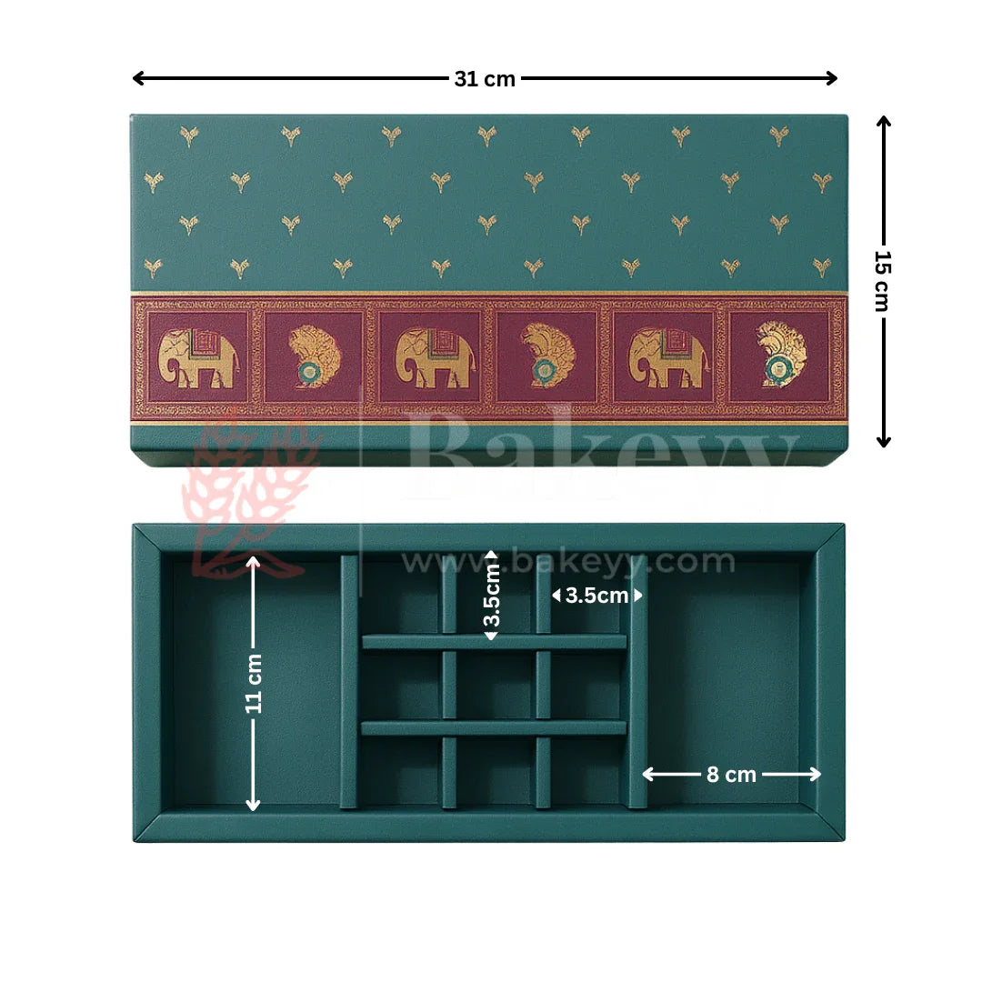 Royal Elephant and Peacock print 2 Brownie and 9 cavity Hamper Box | 1 Piece