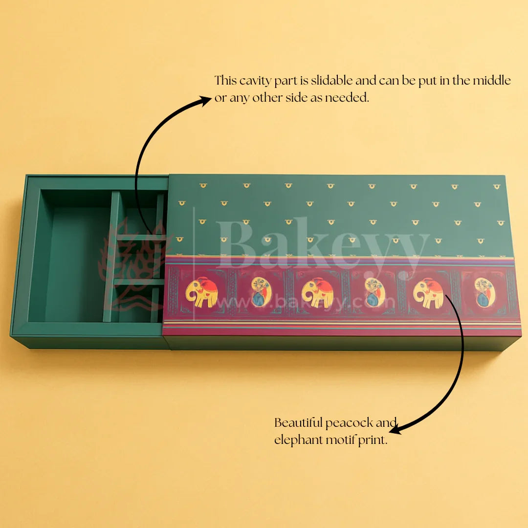 Royal Elephant and Peacock print 2 Brownie and 9 cavity Hamper Box | 1 Piece