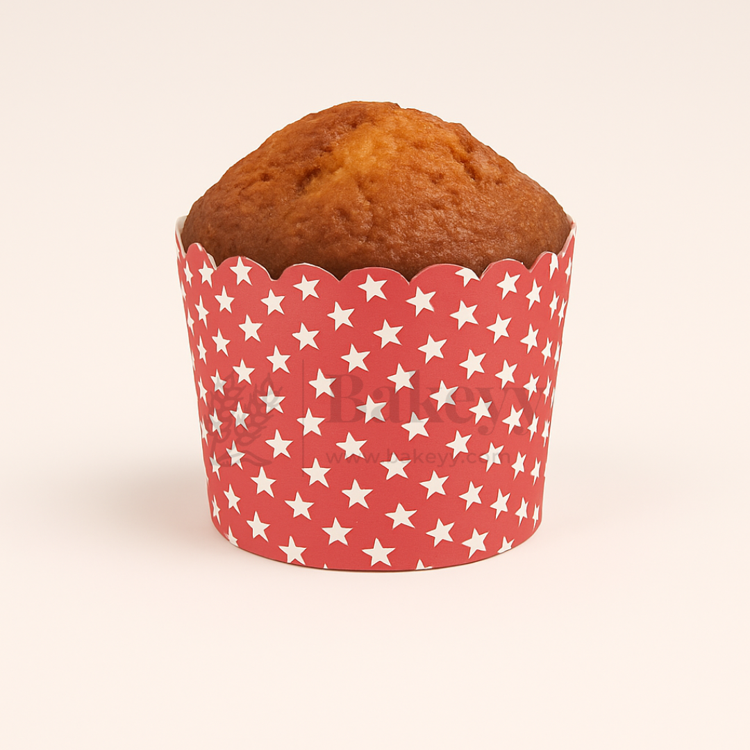 6cm | Red Star Print Flower Muffin Cup | Pack of 50