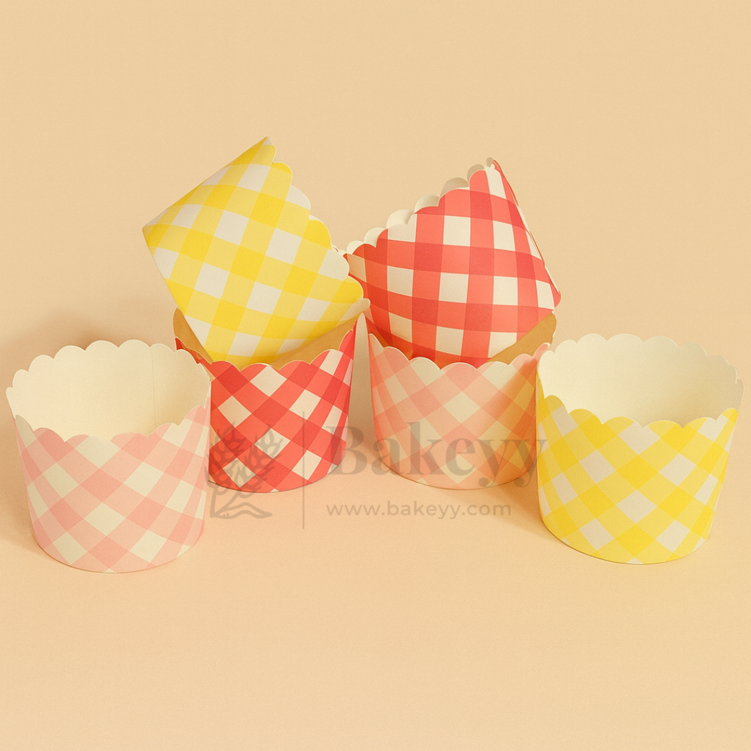 Checkered Design Flower Muffin Cup | Pack of 50