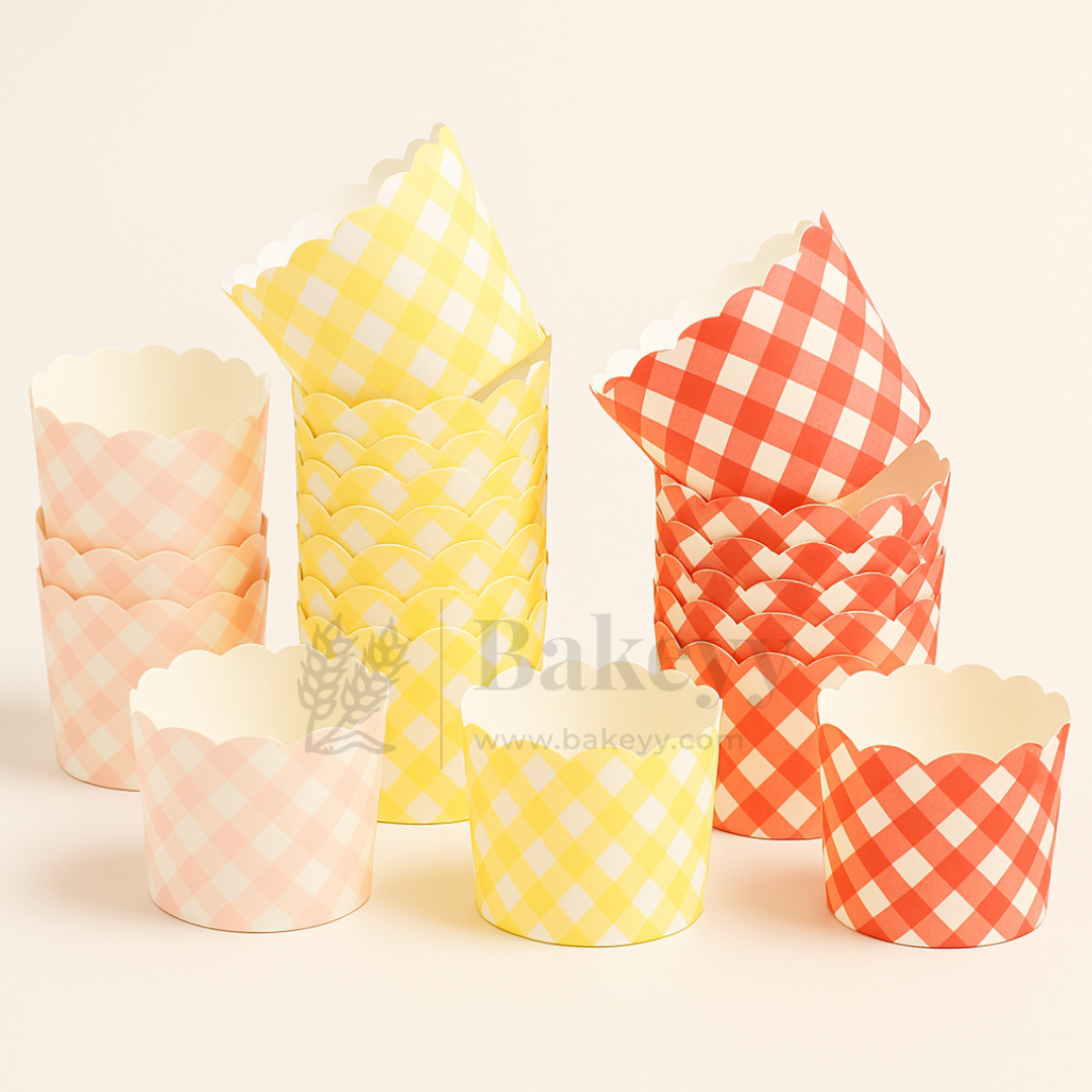 Checkered Design Flower Muffin Cup | Pack of 50