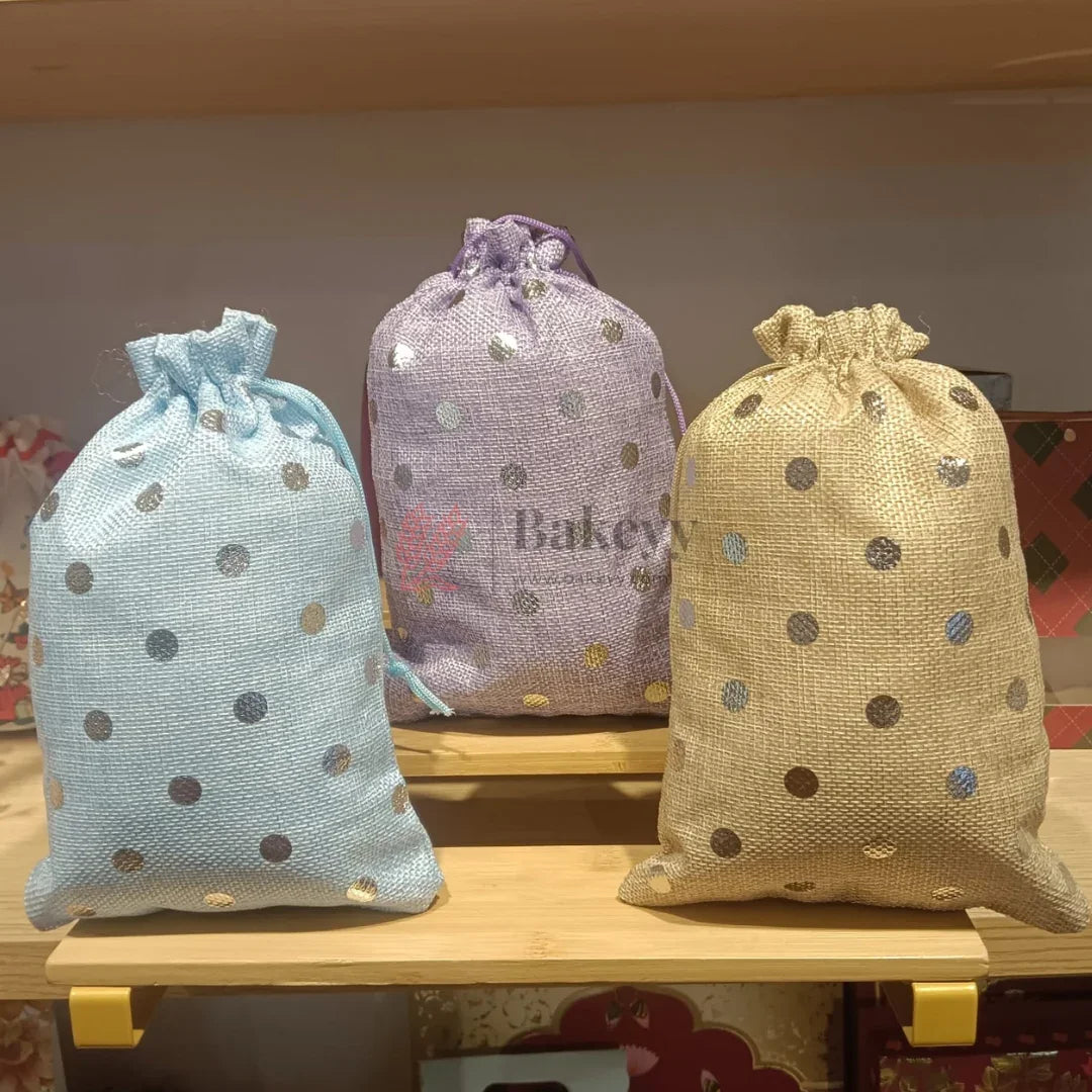Natural_Jute_With_Silver_Dots_Premium_Colour_Jute_Potli_Bags_Pack_Of_10 - Bakeyy.com