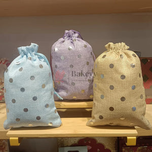 Natural_Jute_With_Silver_Dots_Premium_Colour_Jute_Potli_Bags_Pack_Of_10 - Bakeyy.com