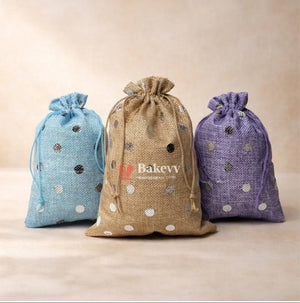 Natural_Jute_With_Silver_Dots_Premium_Colour_Jute_Potli_Bags_Pack_Of_10_1 - Bakeyy.com