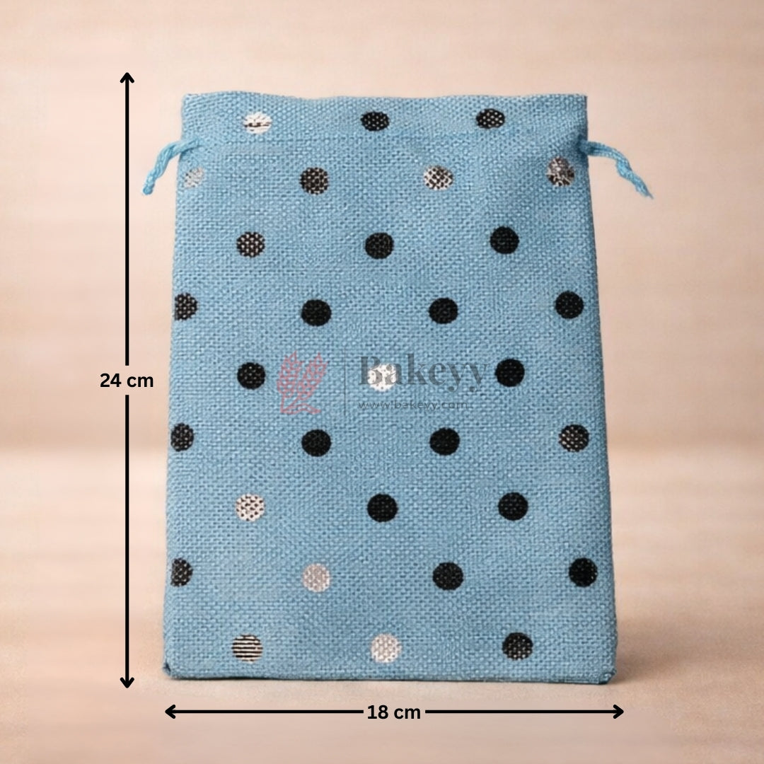 Natural Jute With Silver Dots Premium Colour Jute Potli Bags | Pack Of 10 - Bakeyy.com - India - Natural Jute With Silver Dots Premium Colour Jute Potli Bags | Pack Of 10 - 10x14 Cm