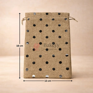 Natural_Jute_With_Silver_Dots_Premium_Colour_Jute_Potli_Bags_Pack_Of_10_3 - Bakeyy.com