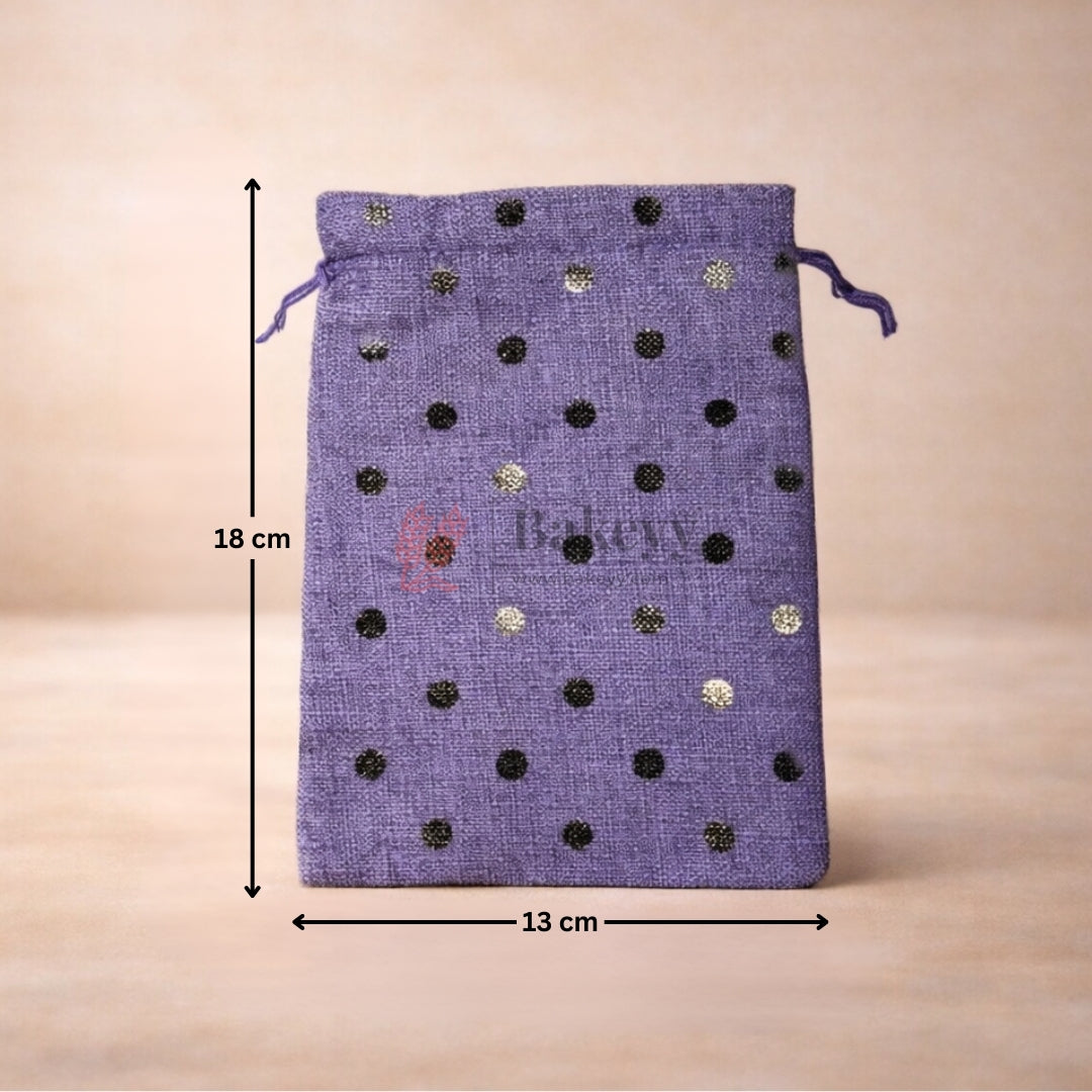 Natural Jute With Silver Dots Premium Colour Jute Potli Bags | Pack Of 10 - Bakeyy.com - India - Natural Jute With Silver Dots Premium Colour Jute Potli Bags | Pack Of 10 - 10x14 Cm