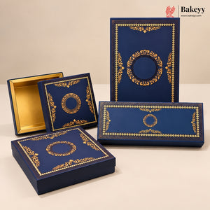 Navy Blue & Gold Printed Sweet Gift Box | Multiple Capacities | Pack of 4