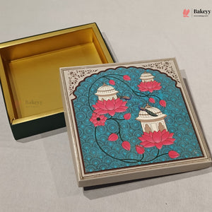 Teal Lotus & Dome Printed Sweet & Chocolate Gift Box | With & Without Cavity | Multiple Capacities