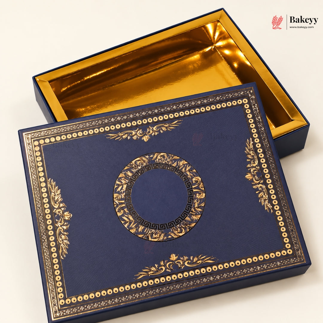 Navy Blue & Gold Printed Sweet & Chocolate Gift Box | With & Without Cavity | Multiple Capacities| Pack of 4