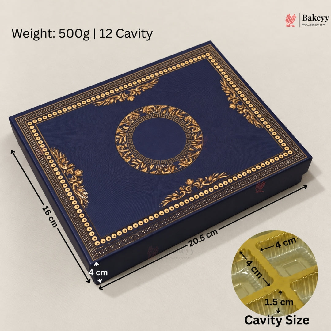 Navy Blue & Gold Printed Sweet & Chocolate Gift Box | With & Without Cavity | Multiple Capacities| Pack of 4