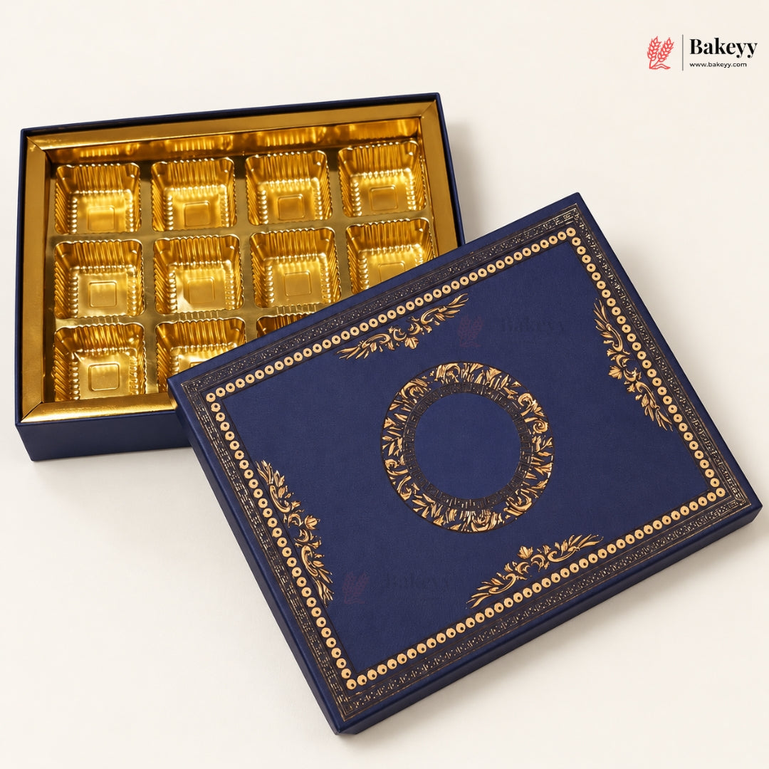 Navy Blue & Gold Printed Sweet & Chocolate Gift Box | With & Without Cavity | Multiple Capacities| Pack of 4