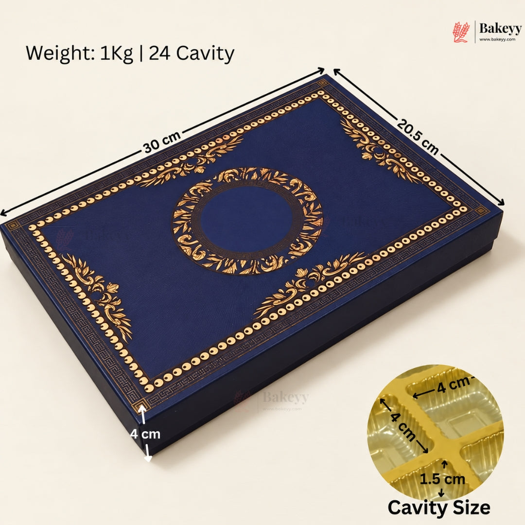 Navy Blue & Gold Printed Sweet & Chocolate Gift Box | With & Without Cavity | Multiple Capacities| Pack of 4