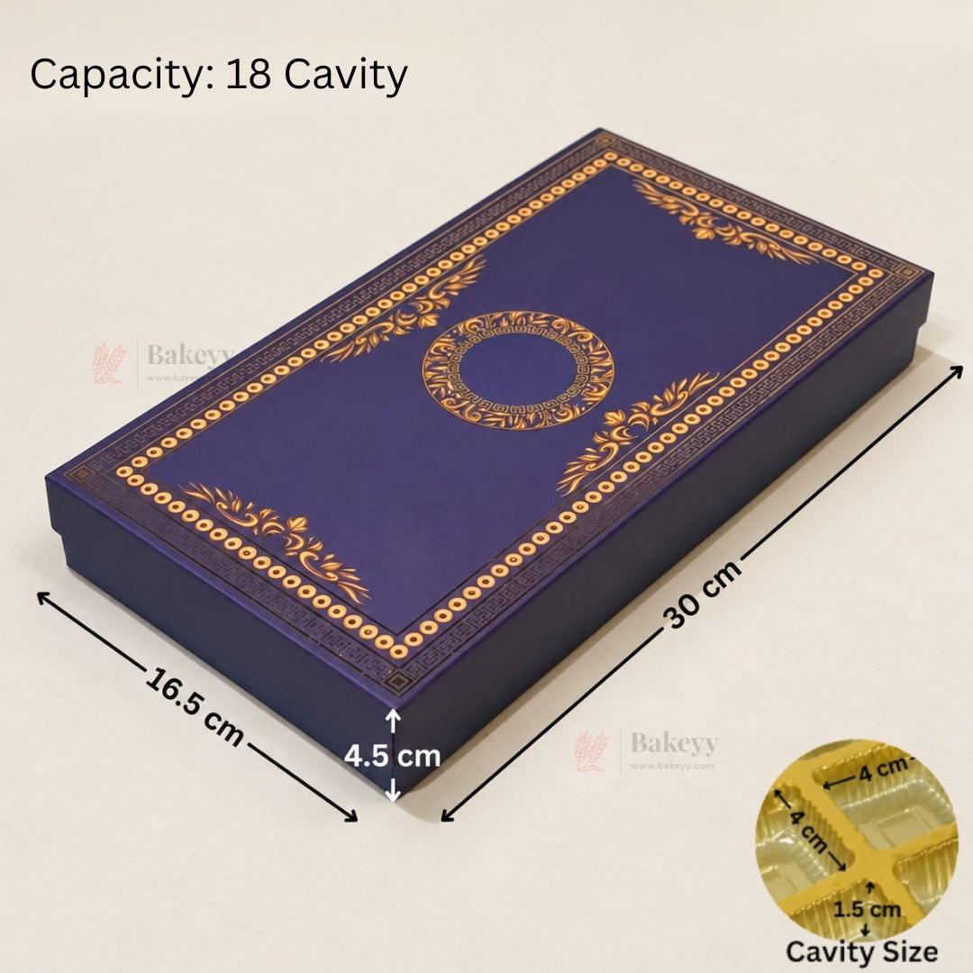 Navy Blue & Gold Printed Chocolate Gift Box with Cavity | Multiple Capacities | Pack of 4