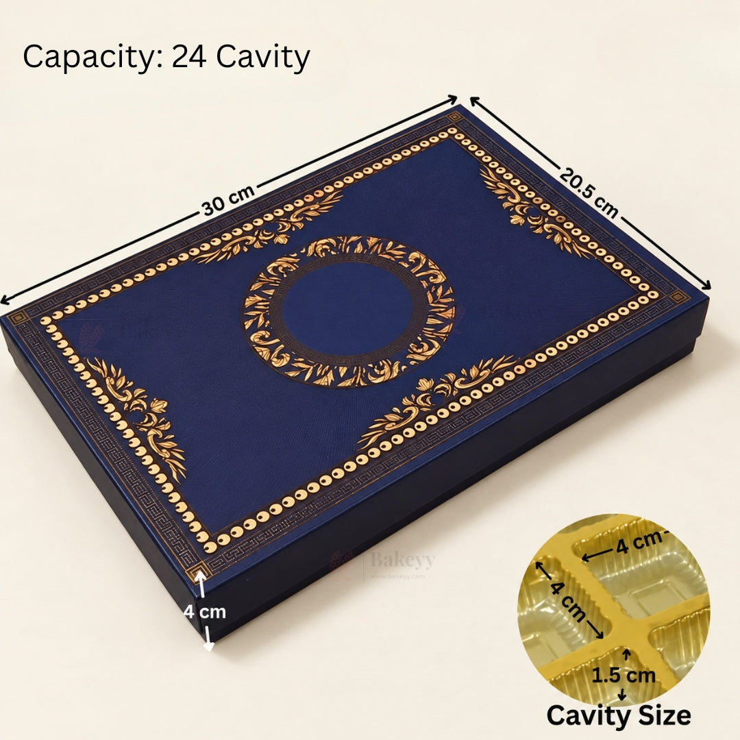 Navy Blue & Gold Printed Chocolate Gift Box with Cavity | Multiple Capacities | Pack of 4