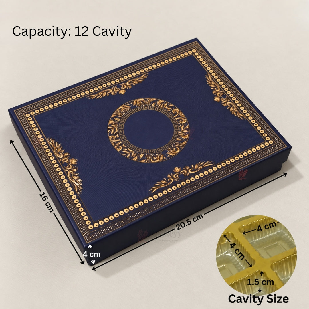 Navy Blue & Gold Printed Chocolate Gift Box with Cavity | Multiple Capacities | Pack of 4