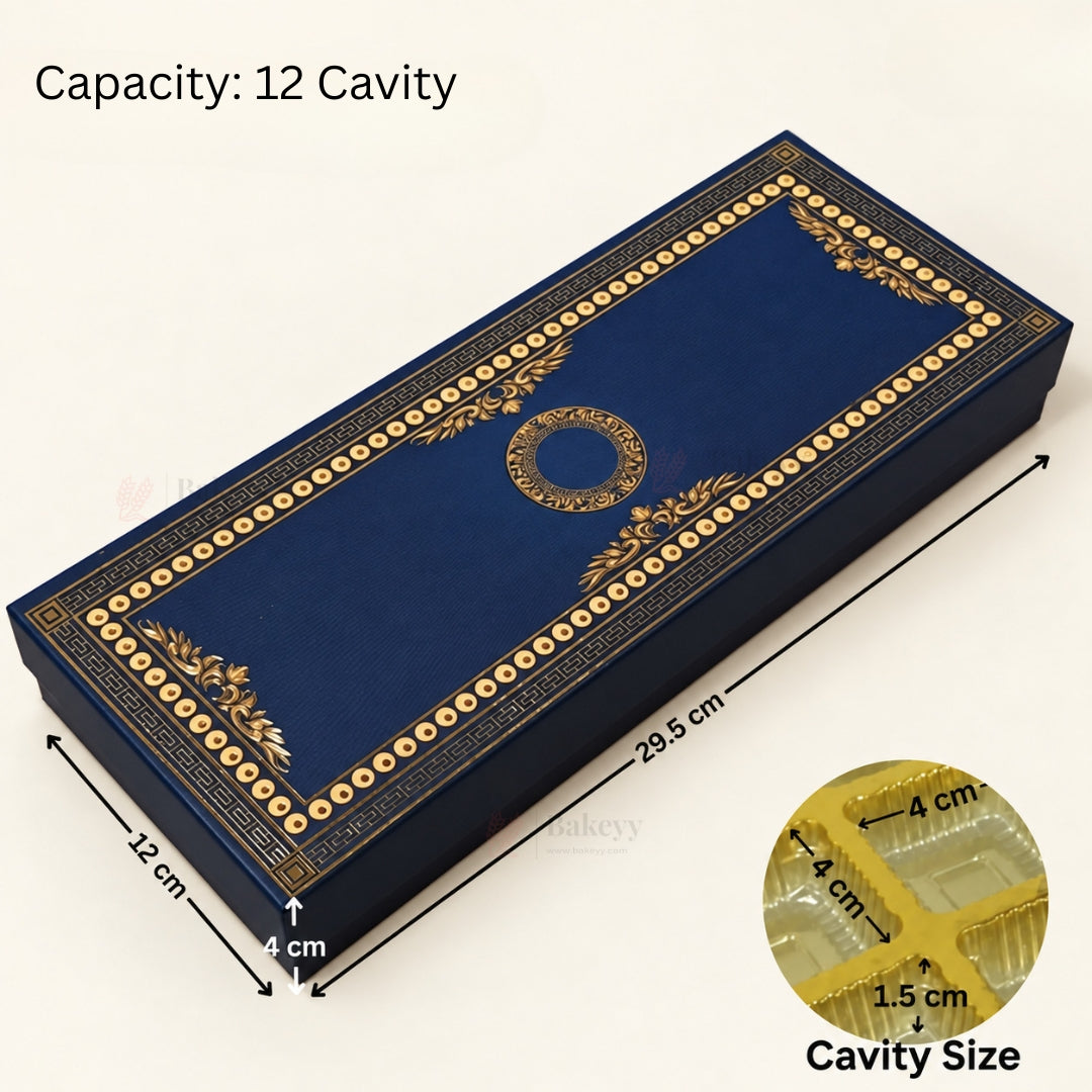 Navy Blue & Gold Printed Chocolate Gift Box with Cavity | Multiple Capacities | Pack of 4