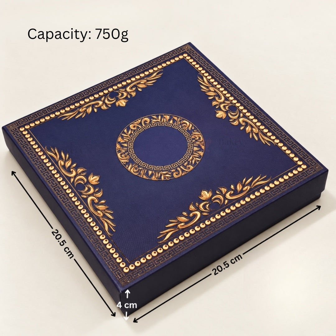 Navy Blue & Gold Printed Sweet Gift Box | Multiple Capacities | Pack of 4