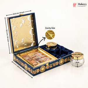 Navy Blue MDF Hamper Box with 2 Glass Jars & 12-Cavity Tray | Pack of 1