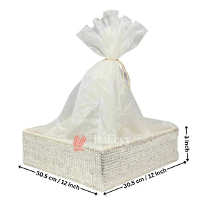 White gift bag with dimensions labeled on a white background