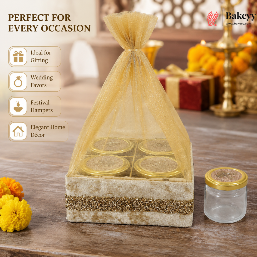 Decorative packaging with jars inside, suitable for gifting, wedding favors, festival hampers, and home decor.