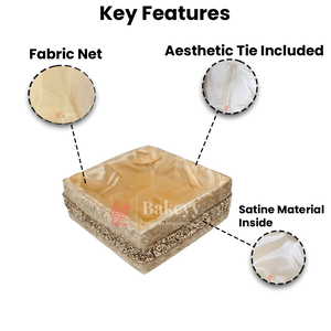 Chid Velvet Gold Hamper | Deluxe Square Gifting & Décor Basket | Diwali Return Gift Tray With Net - Bakeyy.com - India - Chid Velvet Gold Hamper | Deluxe Square Gifting & Décor Basket | Diwali Return Gift Tray With Net - Small-8 Inch
