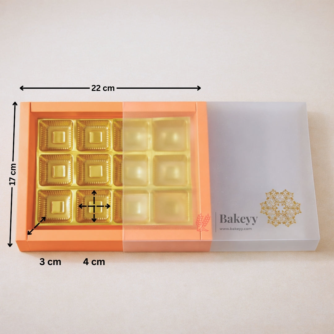 Orange Sliding Chocolate Box with Gold Cavity | Premium Gift Box for Chocolates | Pack of 10