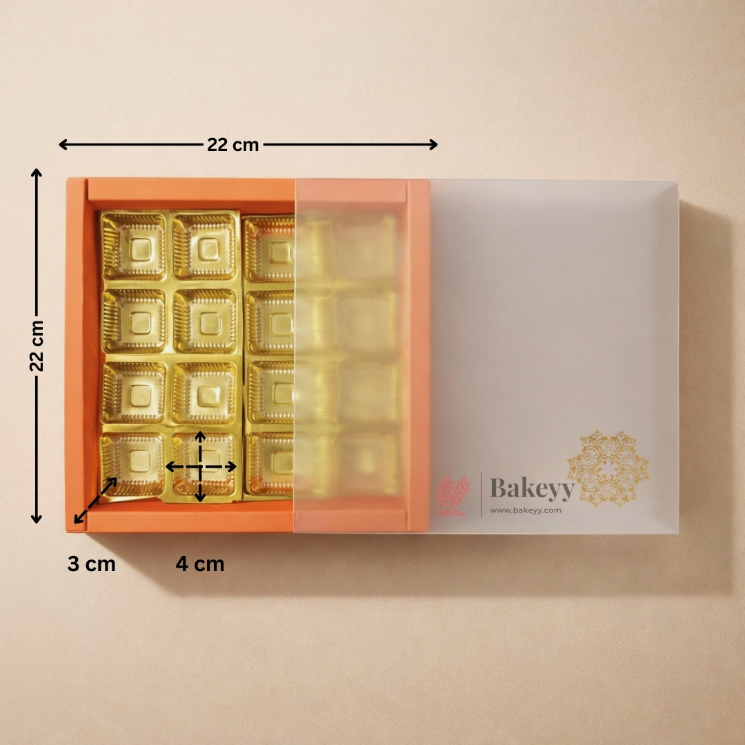 Orange Sliding Chocolate Box with Gold Cavity | Premium Gift Box for Chocolates | Pack of 10