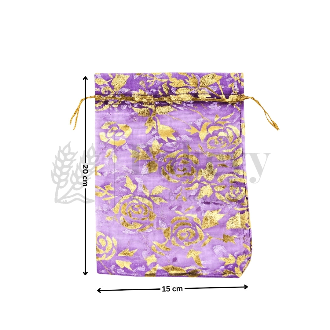 Printed Organza Potli Bags - Bakeyy.com - India - Printed Organza Potli Bags - Purple / 15 x 20 Cm - Pack of 40