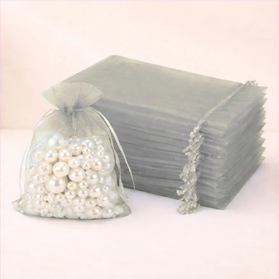 Organza_Potli_Bags_Drawstring_Bags_Grey_Color - Bakeyy.com