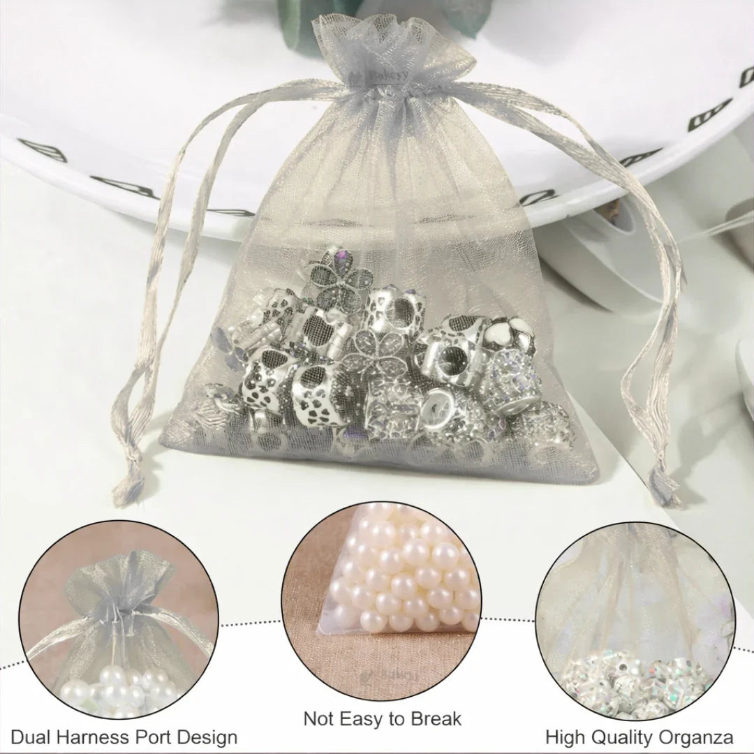 Organza Potli Bags | Drawstring Bags | Grey Color