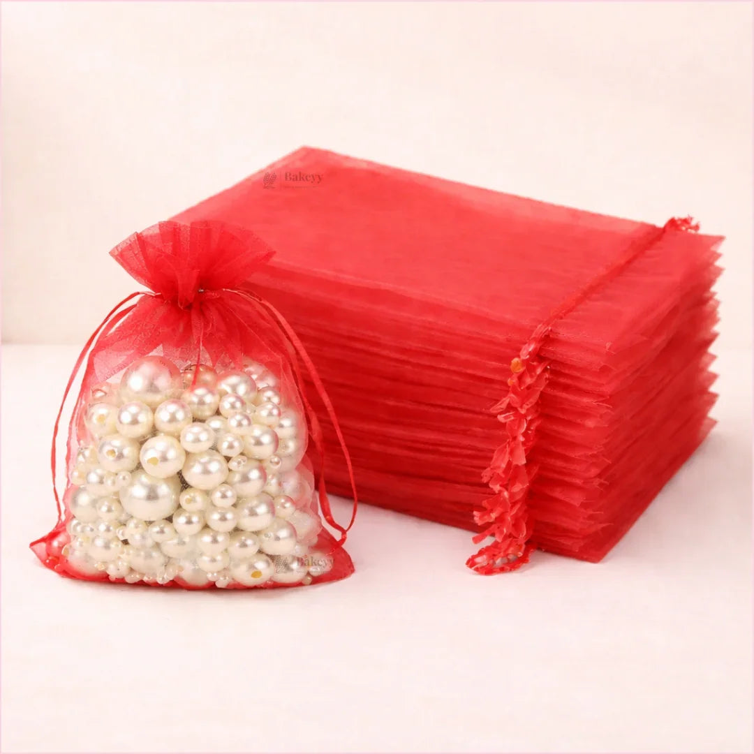 Organza Potli Bags | Drawstring Bags | Red Color