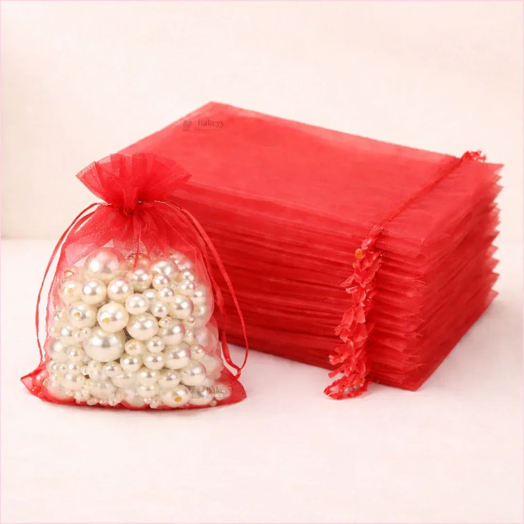 Organza_Potli_Bags_Drawstring_Bags_Red_Color - Bakeyy.com
