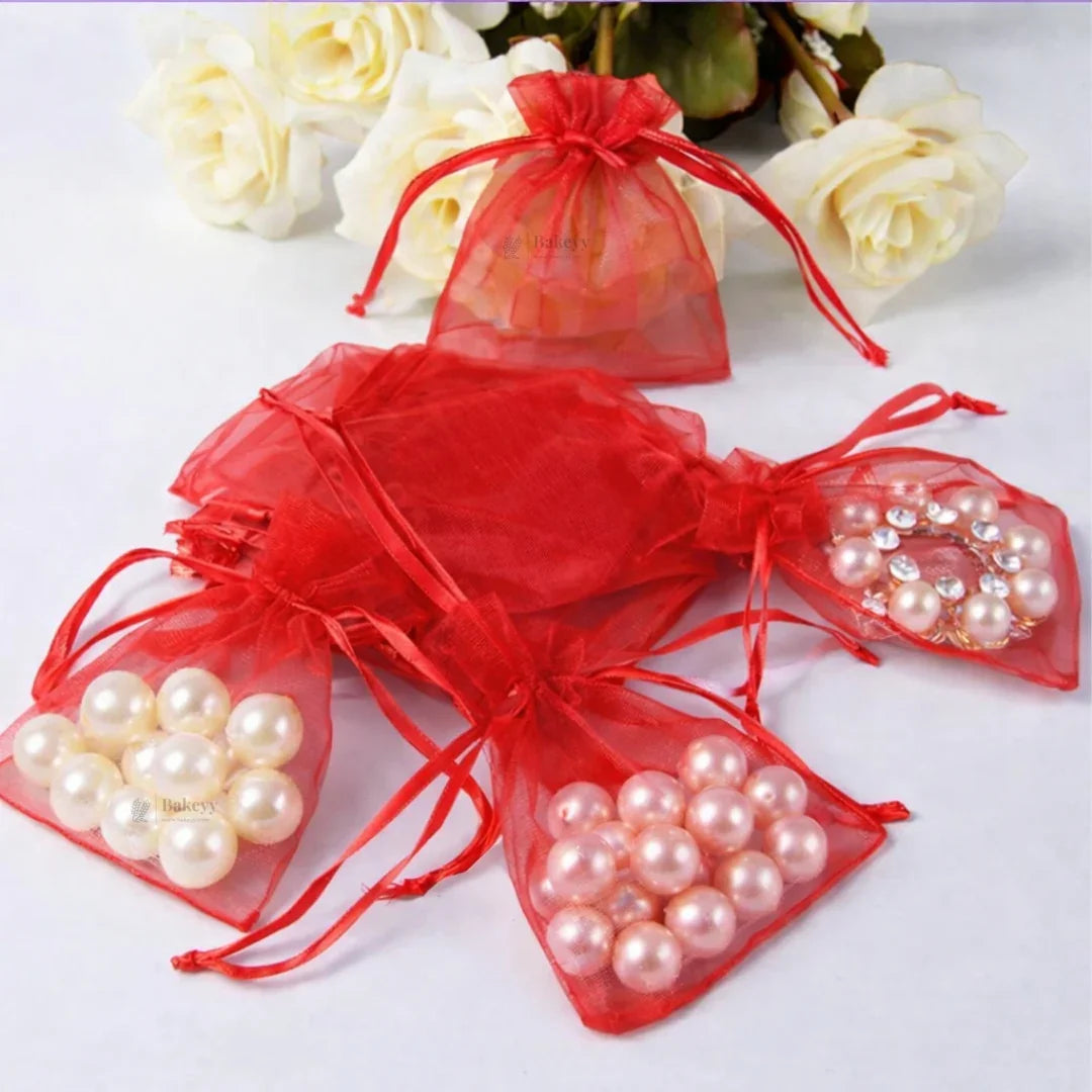 Organza Potli Bags | Drawstring Bags | Red Color