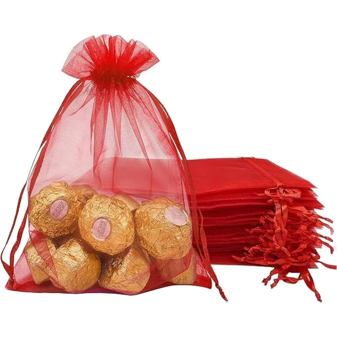 Organza Potli Bags | Drawstring Bags | Red Color