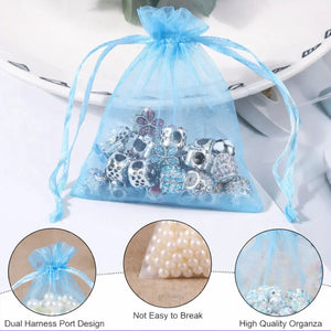 Organza Potli Bags | Drawstring Bags | Sky Blue Color