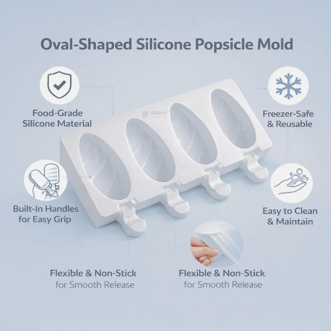 Oval Shape Popsicle Silicone Mould | Ice Cream & Kulfi Mould | Food-Grade Silicone | Pack of 1
