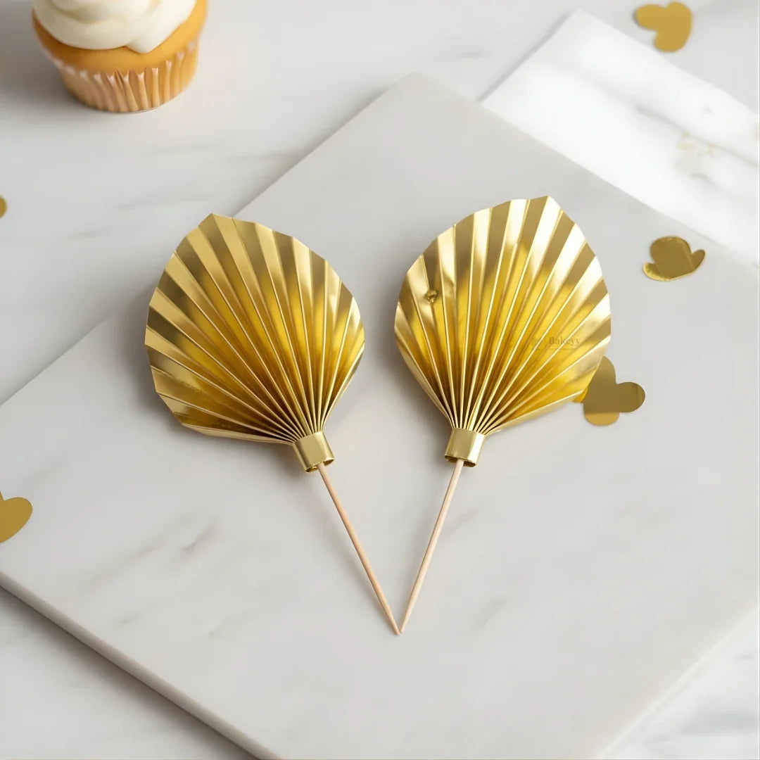Palm Leaf Cake Topper | Gold & Silver Fan Leaf Decoration for Cakes & Dessert Tables | Pack of 1